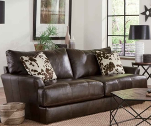lot 13 image: Perrigo 85 Top Grain Italian Leather Match Sofa with 2 Accent Pillows- Retail$1,859