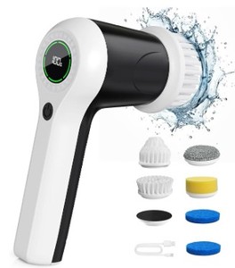 lot 2007 image: Electric Spin Scrubber, Cordless Shower Scrubber with Battery Level Display, 2 Speeds Electric Scrubber for Cleaning with 6 Replaceable Heads