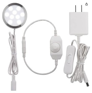 lot 2008 image: Meigour Under Cabinet Lighting, Single LED Puck Light for Kitchen Counter Cabinet Closet Accent Lighting, Rotary Dimmer Switch, 120VAC Plug in, White Cord, Cool White