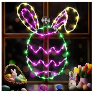 lot 2032 image: Meonum Easter Egg Window Decor, 12 LED Easter Egg and Bunny Head Spring Window Silhouette LED Light with Remote and USB Powered, 8 Mode Twinkle Light for Window Decoration