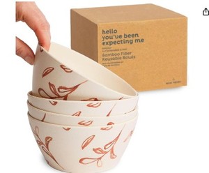 lot 2035 image: Nook Theory 4 Pack Bamboo Bowls V Shaped - 22 Oz Kids Bowl, Shatterproof, Food-Grade, Dishwasher Safe - Not Microwavable Bamboo Dishes