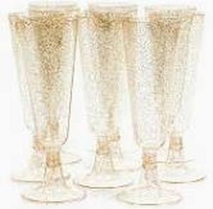 lot 11513 image: Gold Glitter Plastic Champagne Flutes - Bulk Pack