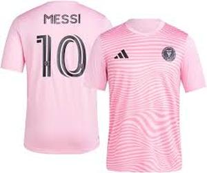 lot 12366 image: Inter Miami CF Messi #10 Adidas Jersey Pink Wave Pattern