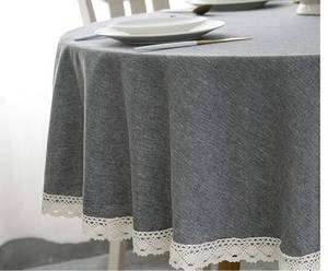lot 2114 image: EHouseHome Faux Linen Tablecloth with Lace Trim - WaterproofSpill ProofStain ResistantWrinkle FreeOil Proof