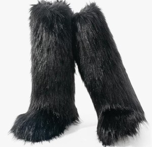 lot 1791 image: IXU Black Faux Fur Womens Faux Fur Boot Furry Fluffy