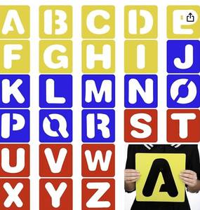 lot 2082 image: TecUnite 26 Pieces Alphabet Stencils Set Plastic Letter Stencils for Painting Learning, DIY Craft Decoration (10 x 10 Inches)