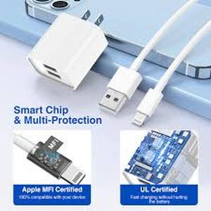 lot 6292 image: 2-Pack Lightning Cable and Wall Charger Set with Multi-Protection