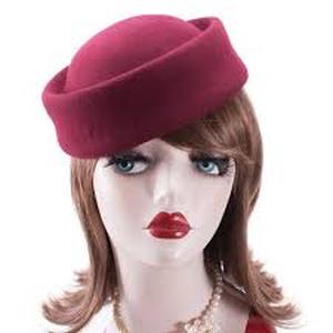 lot 8164 image: Lawliet Hat Company Burgundy Wool Pillbox Hat with Elastic, stock image is an approximate