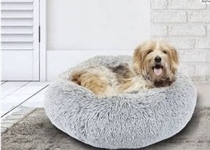 lot 5298 image: Coohom Oval Calming Donut Cuddler Dog Bed,Shag Faux Fur Cat Bed Washable Round Pillow Pet Bed(303643) for Small Medium Dogs