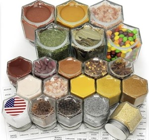 lot 5311 image: Hexagon Glass Spice Jar Set with Silver Screw Lids - Combo Pack