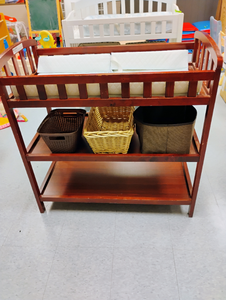 lot 936 image: Cherry Wood Baby Changing Table with Storage Shelves. 36x36x19