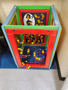 lot 1200 image: Childrens Educational Activity Cube with Bead Maze and Illustrated Panels