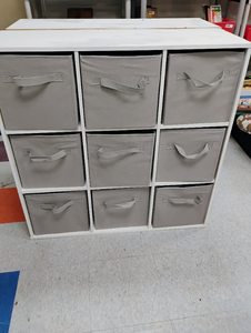 lot 1250 image: 9-Cube Storage Organizer with Gray Fabric Bins. 36 x 36 x 12