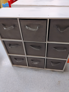 lot 1251 image: 9-Cube Storage Organizer with Gray Fabric Bins. 36 x 36 x 12