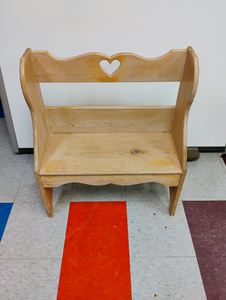 lot 918 image: Wooden Heart-Back Bench with Hand-Painted Floral Design. 30x26x11
