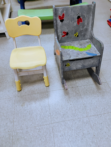 lot 934 image: 2 Childrens chairs. Rocking chair is wooden and has storage under seat