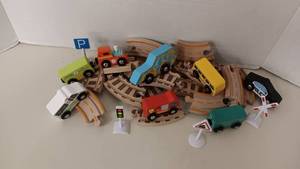 lot 1037 image: Wood Trains &Train Track (Not all pieces go together)
