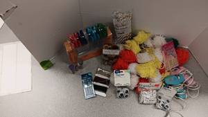 lot 1059 image: Kids Craft Items ( Scissors, Fabric Balls, Wiggly Eyes, Needles, 2 Glue Guns wGlue