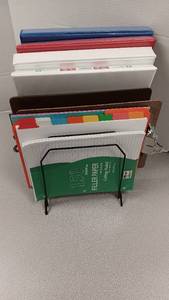 lot 1085 image: Rack of 3 Ring Notebooks ,2 Clip Boards, Dividers, Pack of Paper