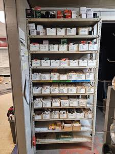 lot 19868 image: Industrial Filter Storage Shelf Unit with K&N, HiFloFiltro, and ProSelect Filters - Retail $1,200