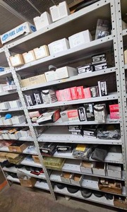 lot 19870 image: Motorcycle Parts Inventory Storage Shelving with Tubes and Accessories - Retail $1,200