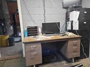 lot 21863 image: Metal Office Desk with 6-Drawer Pedestal Set - Retail $225