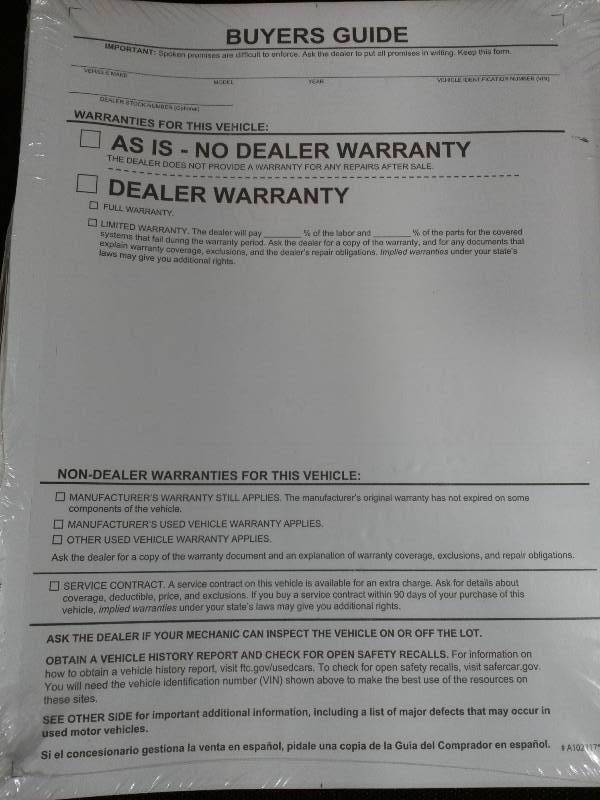 lot 170 image: Buyers Guide As is No warranty Auto Dealer Forms