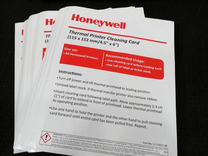 lot 199 image: Honeywell 1-110501-00 Thrmal Printer Cleaning Cards