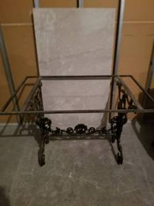 lot 12259 image: French Bistro Table Cast Iron wMarble Top