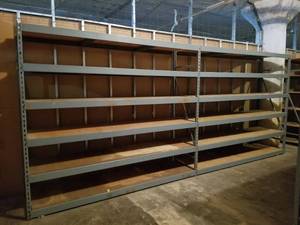 lot 12203 image: Pair of Metal Shelving 8ft Per Section