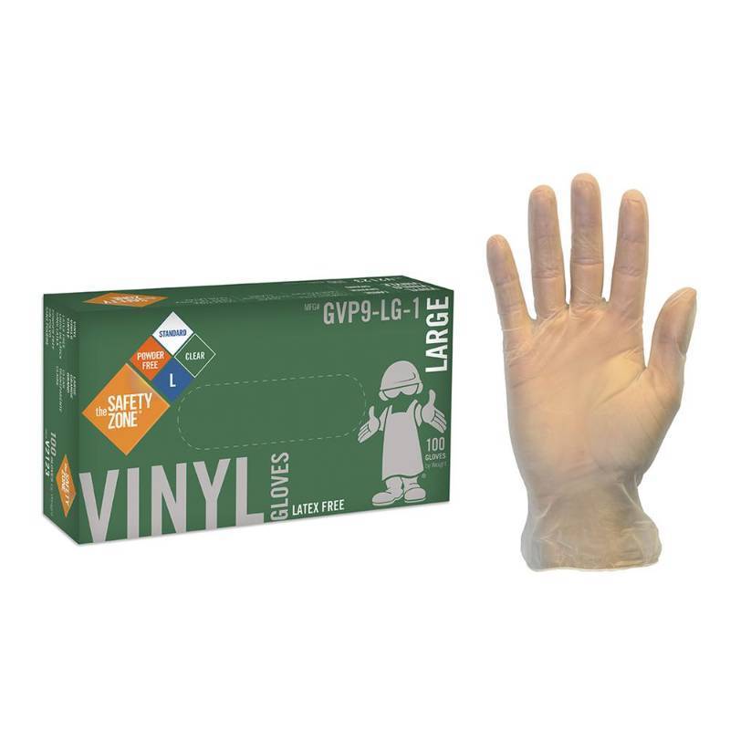 lot 81029 image: Safety Zone GVP9 Industrial Grade Vinyl Gloves 3.2 Mil Powder-Free Large Clear 100