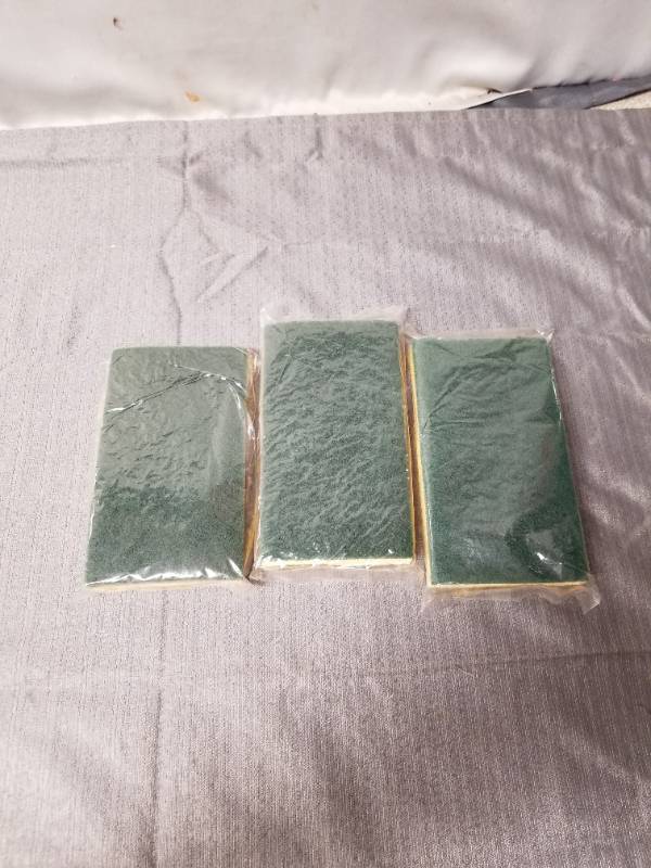 lot 81096 image: (3) Medium-Duty Scour Pad Scrub Sponge Yellow Green - CLEANING SPONGE