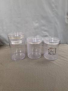 lot 12575 image: LOT OF 3 PLASTIC JARS WITH LIDS