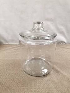 lot 12593 image: Clear Glass Storage Jar with Lid