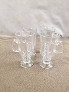 lot 12598 image: (4) Irish Coffee Mug Clear Glass Pedestal Clear Glass
