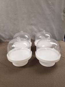 lot 12607 image: Wedding or other celebration dome covered dessert or snack stand. Set of 4