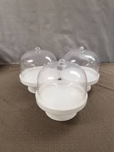lot 12608 image: Wedding or other celebration dome covered dessert or snack stand. Set of 3