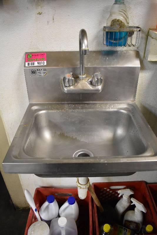 lot 9010 image: Stainless Steel Wall Mount Hand Sink With Faucet