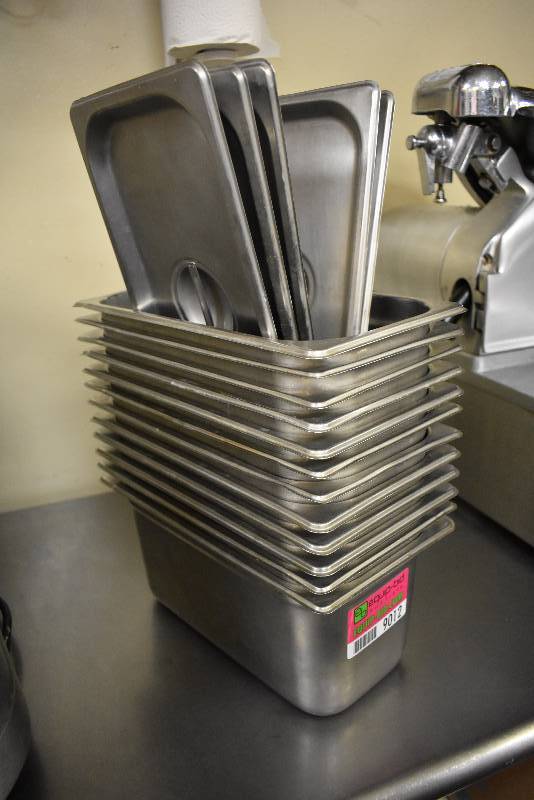 lot 9012 image: (12) 13rd Size 6 Inch Deep Stainless Inserts