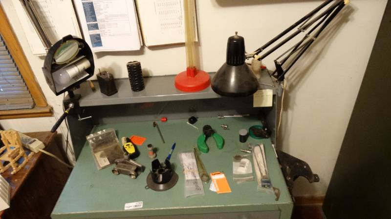 lot 1769 image: Metal desk and contents.