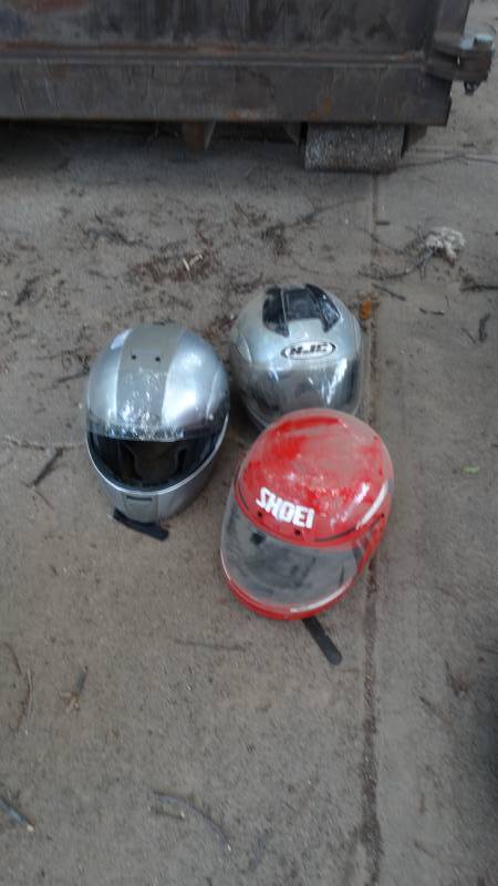 lot 1832 image: 3 motorcycle helmets with visors ad a riding jacket.