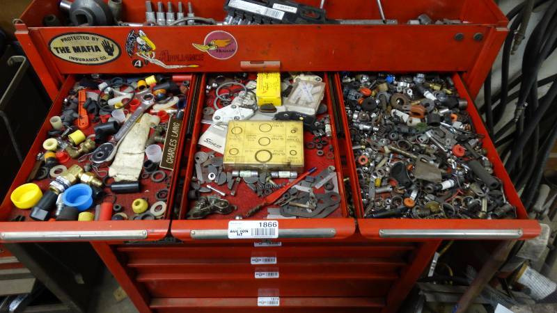 lot 1866 image: Top 3 drawers hardware, o-rings,glass cutter and miscellaneous.