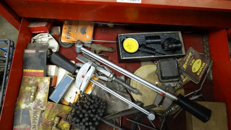 lot 1875 image: A drawer of staples, fork wrenches.