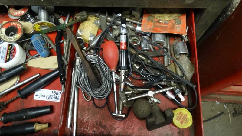 lot 1880 image: Contents of drawer, sockets, pipe cleaner, Solder wire.