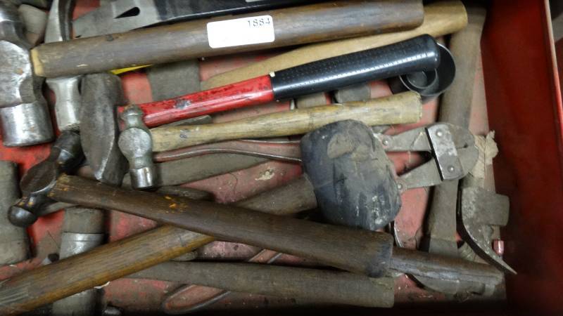 lot 1884 image: Drawer of hammers, sledge hammers, dead blow hammers, bolt cutters.