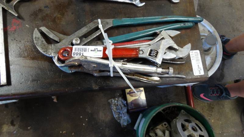 lot 1888 image: A lot of channel locks, crescent wrenches and vice grips.