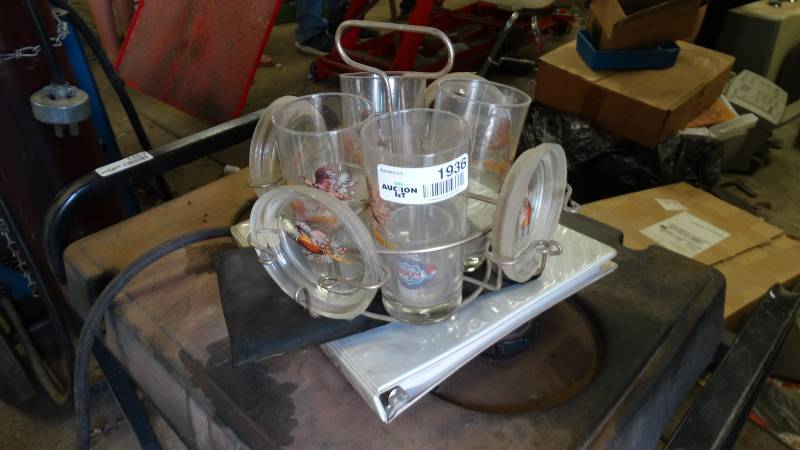 lot 1936 image: Glass and coaster set with caddy.