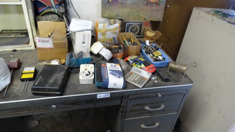 lot 1939 image: Metal desk with contents.