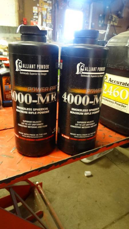 lot 5007 image: 2- Power pro 4000-MR smokeless spherical magnum rifle powder.