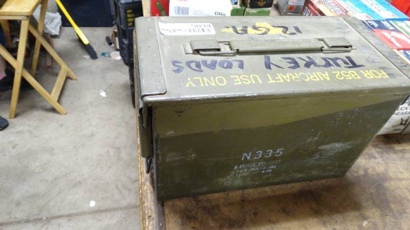 lot 5034 image: Variety of turkey loads and ammo box.